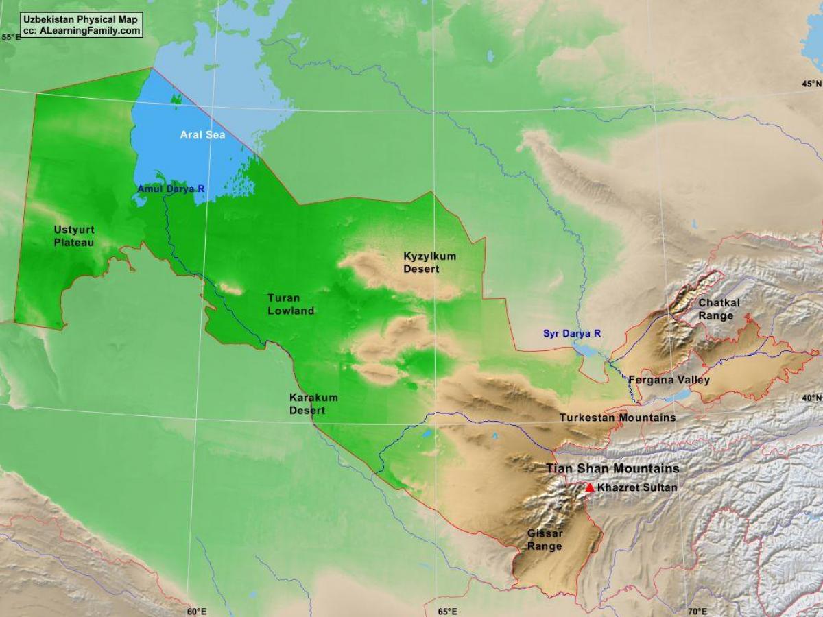 mapa fisiko Uzbekistan