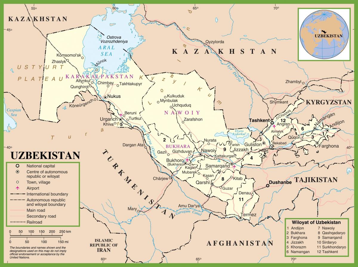 mapa politiko Uzbekistan 